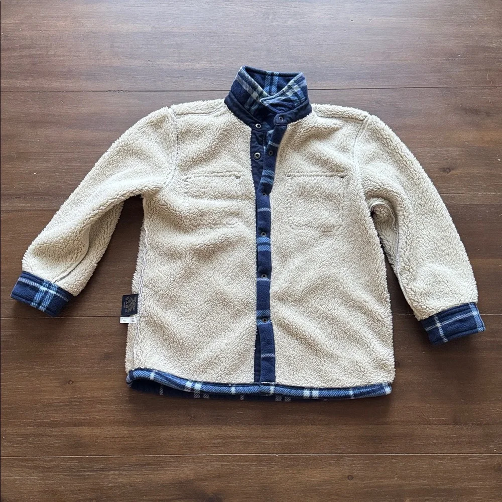 Size M (10-12) Freed Foundry blue plaid fleece Sherpa lined Shacket jacket